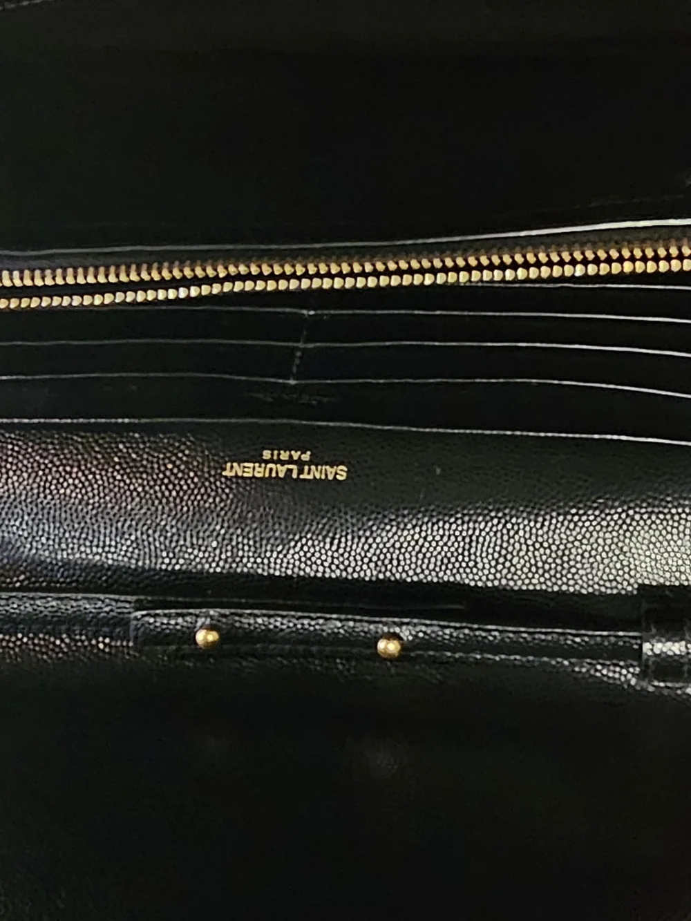 Saint Laurent Black Quilted Chevron Wallet with Gold YSL Logo